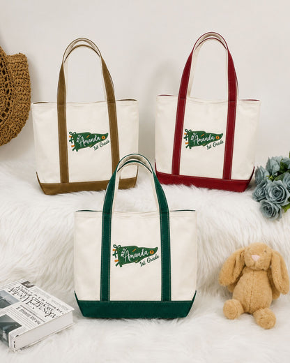 School Pennant Flag Personalized Embroidered Tote Bag — mockup 5