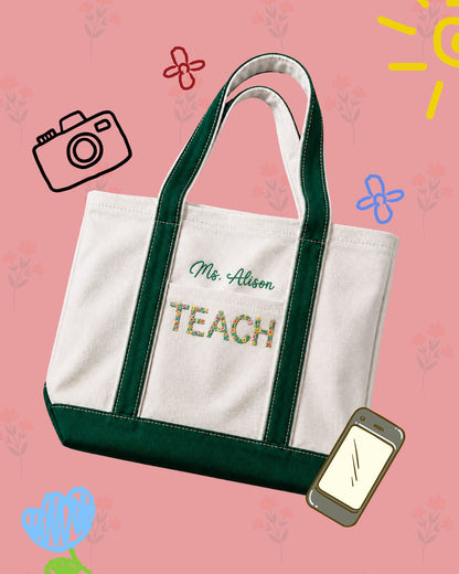 Personalized Teacher Floral Tote Bag — mockup 1
