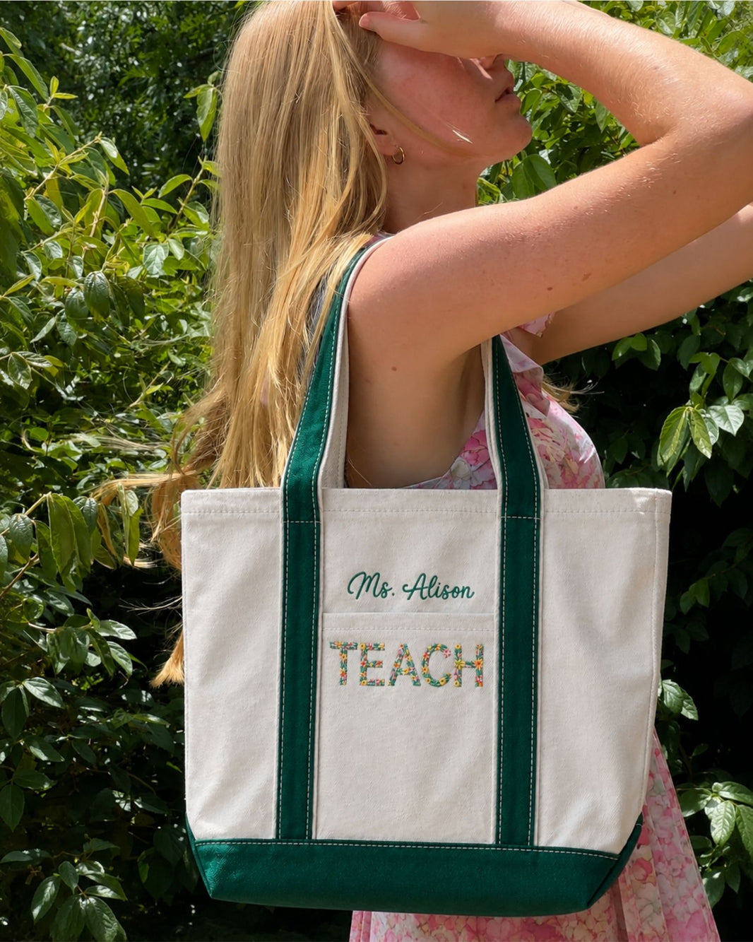 Personalized Teacher Floral Tote Bag — mockup 2