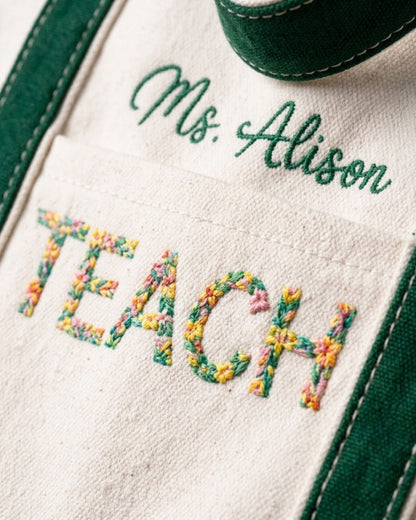 Personalized Teacher Floral Tote Bag — mockup 3