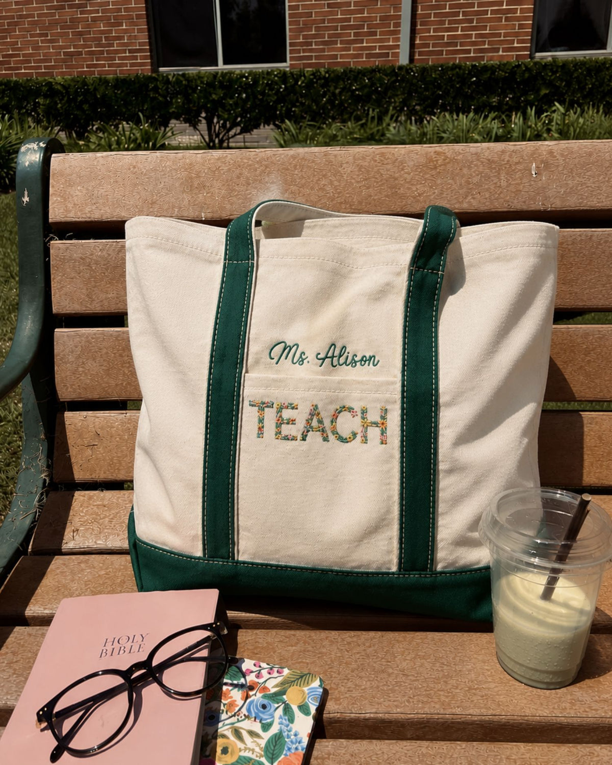Personalized Teacher Floral Tote Bag — mockup 4