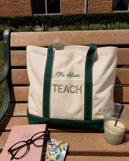 Personalized Teacher Floral Tote Bag — mockup 4