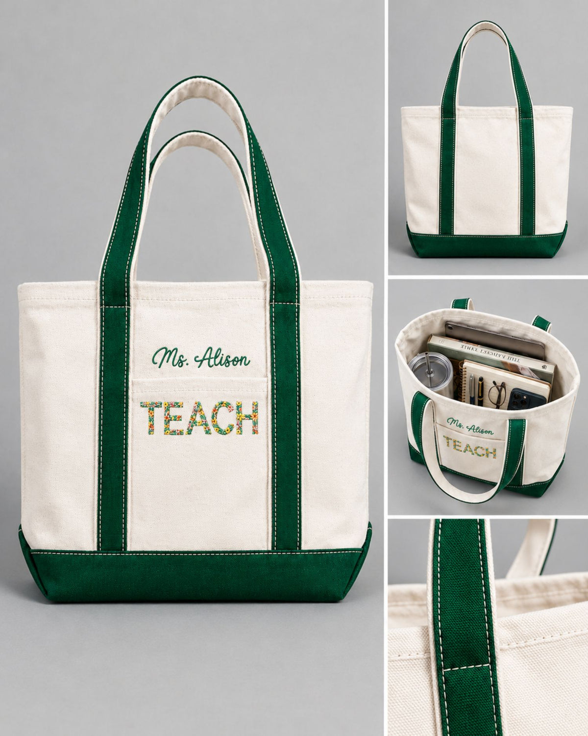 Personalized Teacher Floral Tote Bag — mockup 5