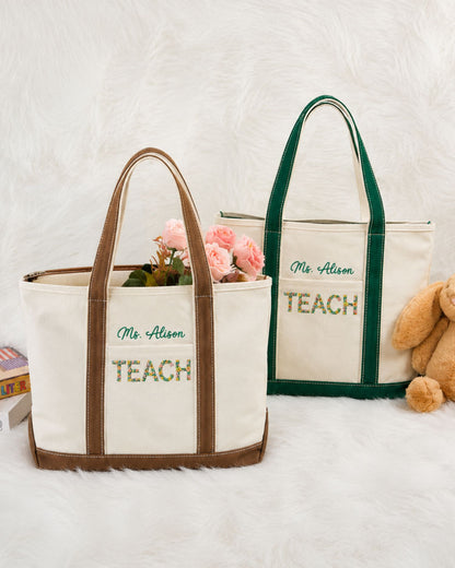 Personalized Teacher Floral Tote Bag — mockup 6