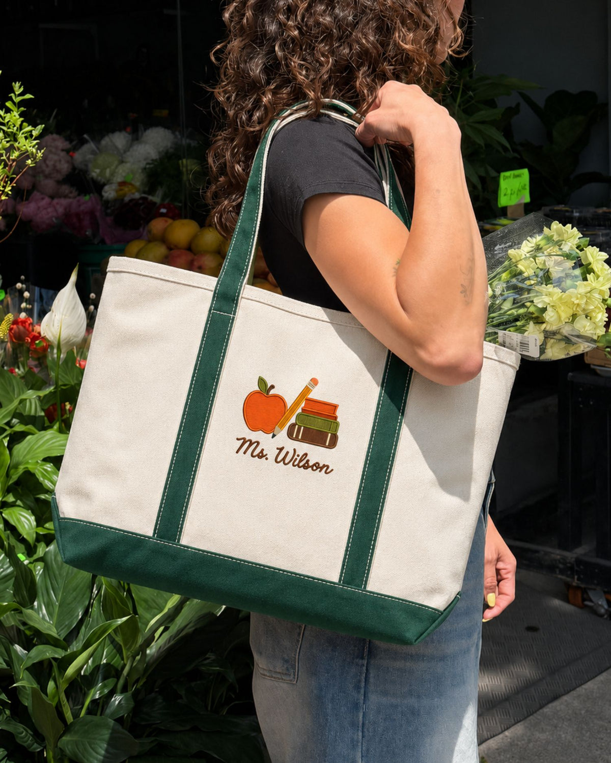 Personalized Teacher Apple Books Tote Bag — mockup 2