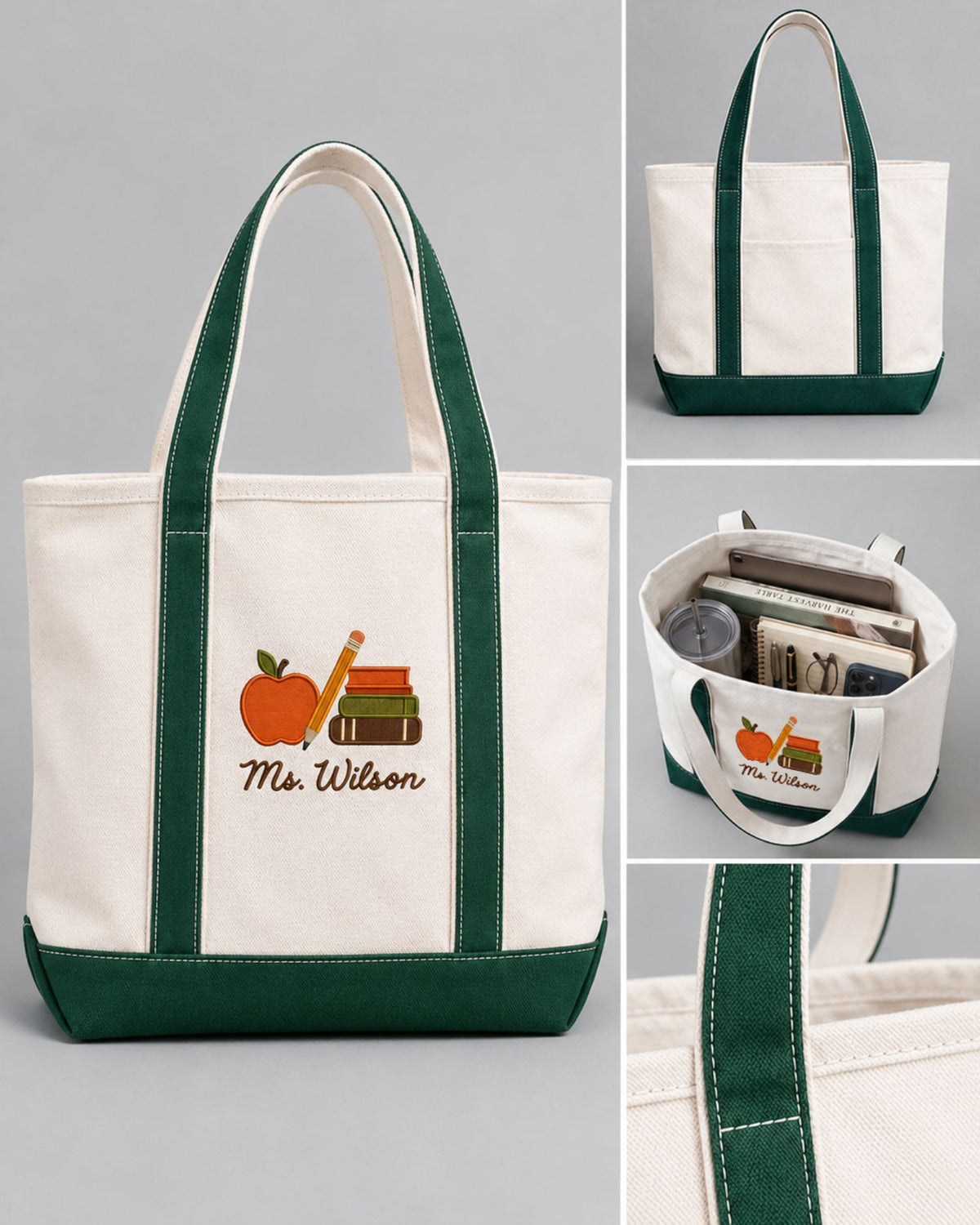 Personalized Teacher Apple Books Tote Bag — mockup 4