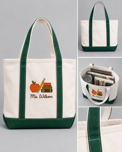 Personalized Teacher Apple Books Tote Bag — mockup 4
