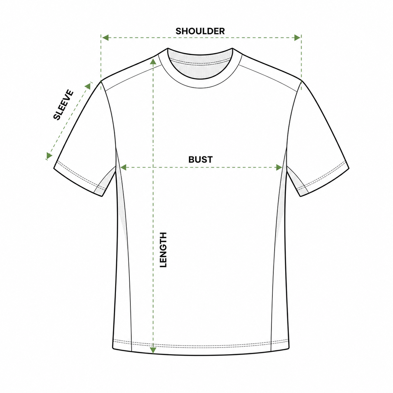 Jersey measurement guide for bust, shoulder, sleeve, and length